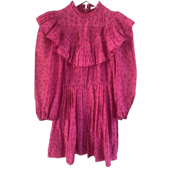 Ulla Johnson Floral Puff Sleeve‎ Mini Dress Pink Magenta Size 0 - Picture 2 of 6